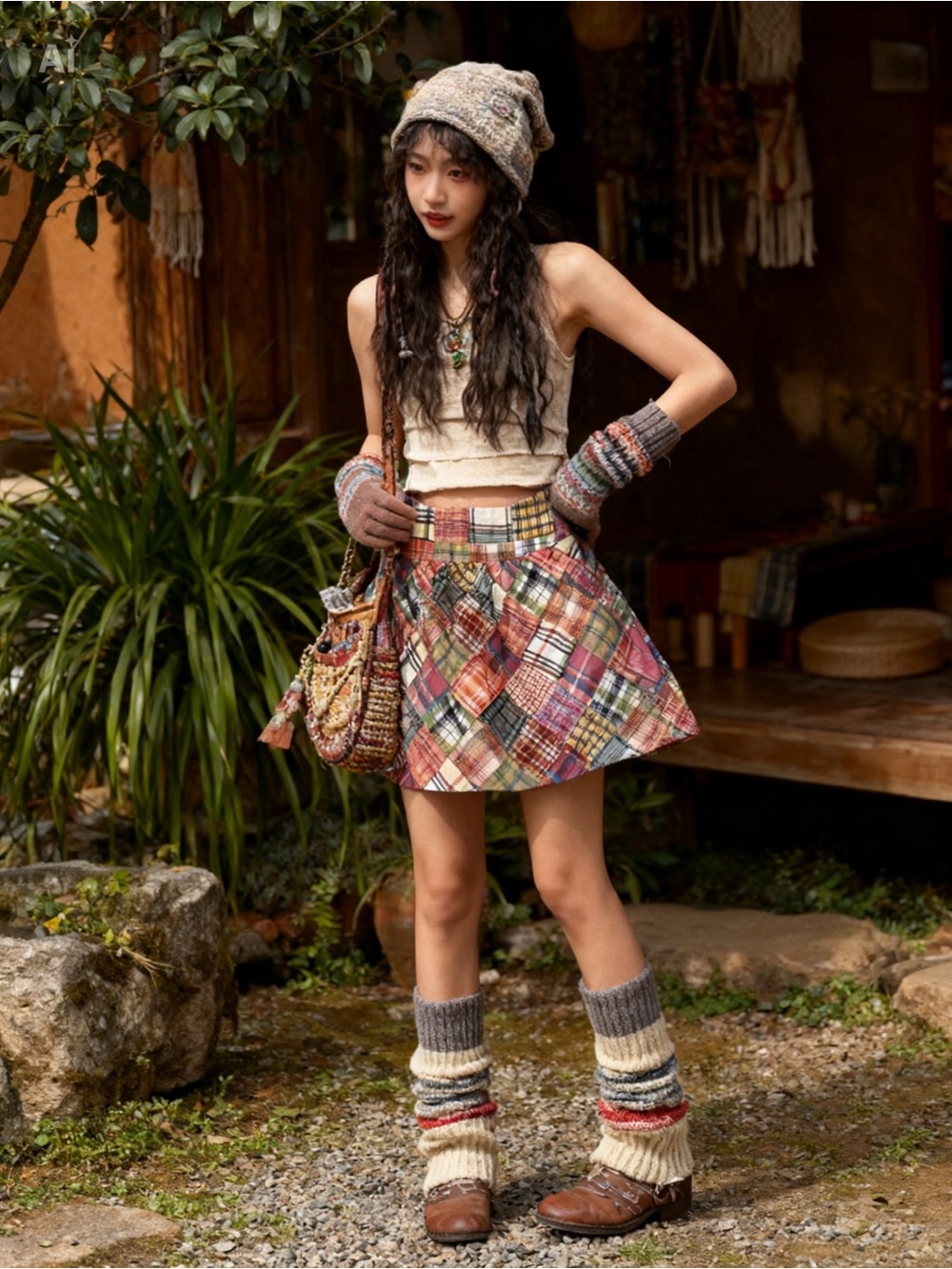 CAbi Patchwork Skirt, Y2K Madris Pink Plaid Mini Skirt w/ pockets size 2